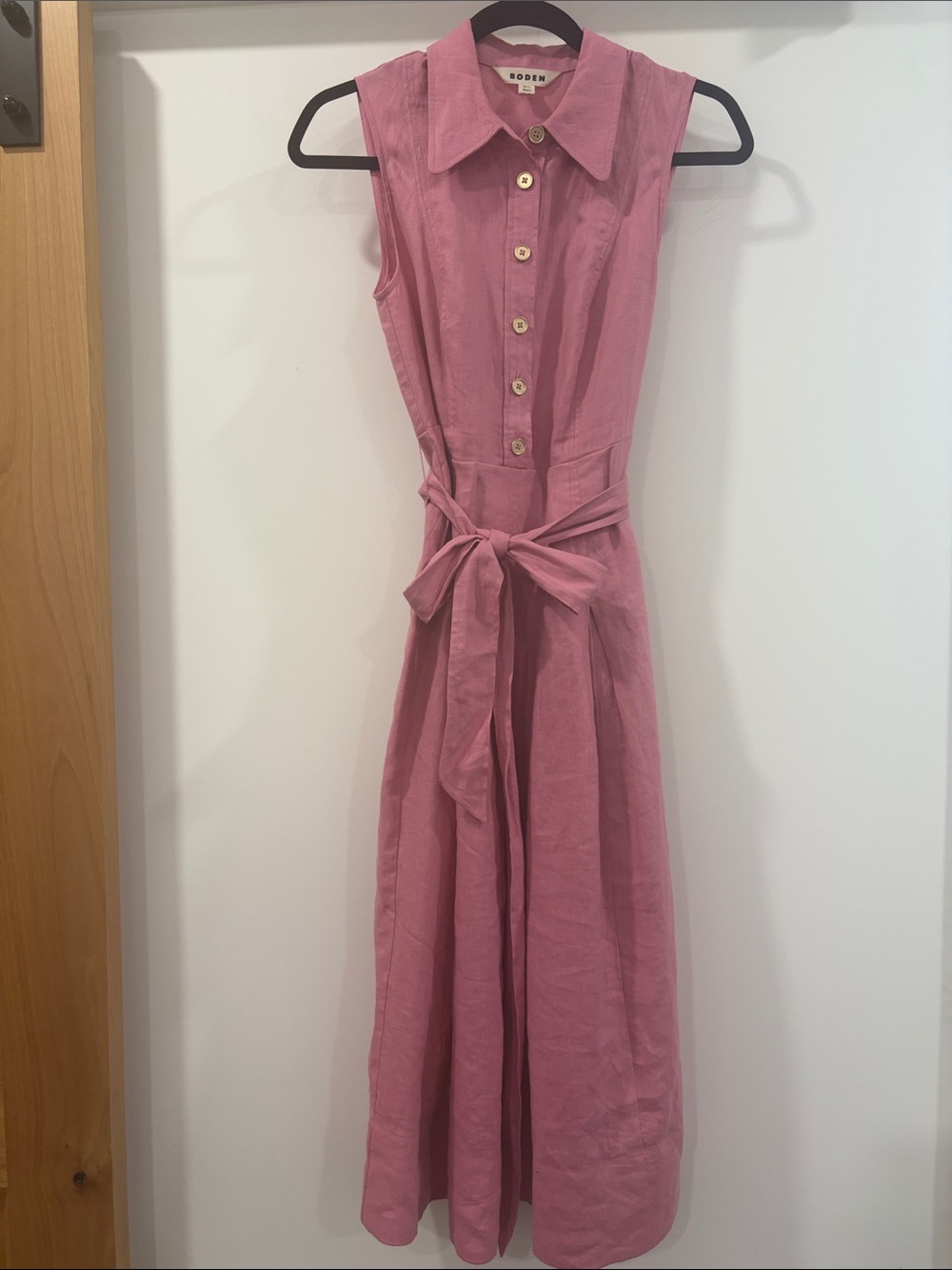 Boden Belinda Linen Shirtdress in Pink Parfait. 4P